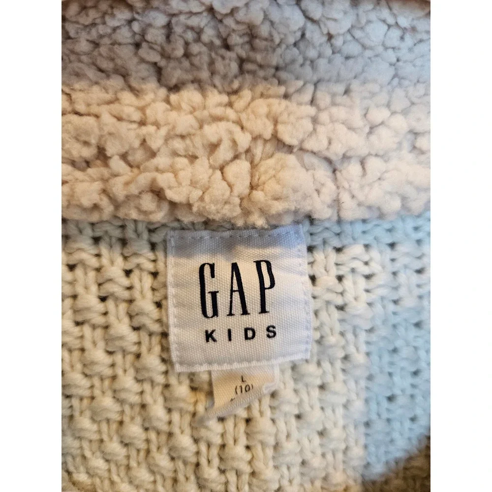 Gap Kids Cream Cable Knit Sherpa Lined Wool Mock Neck Sweater L 10 Pullover